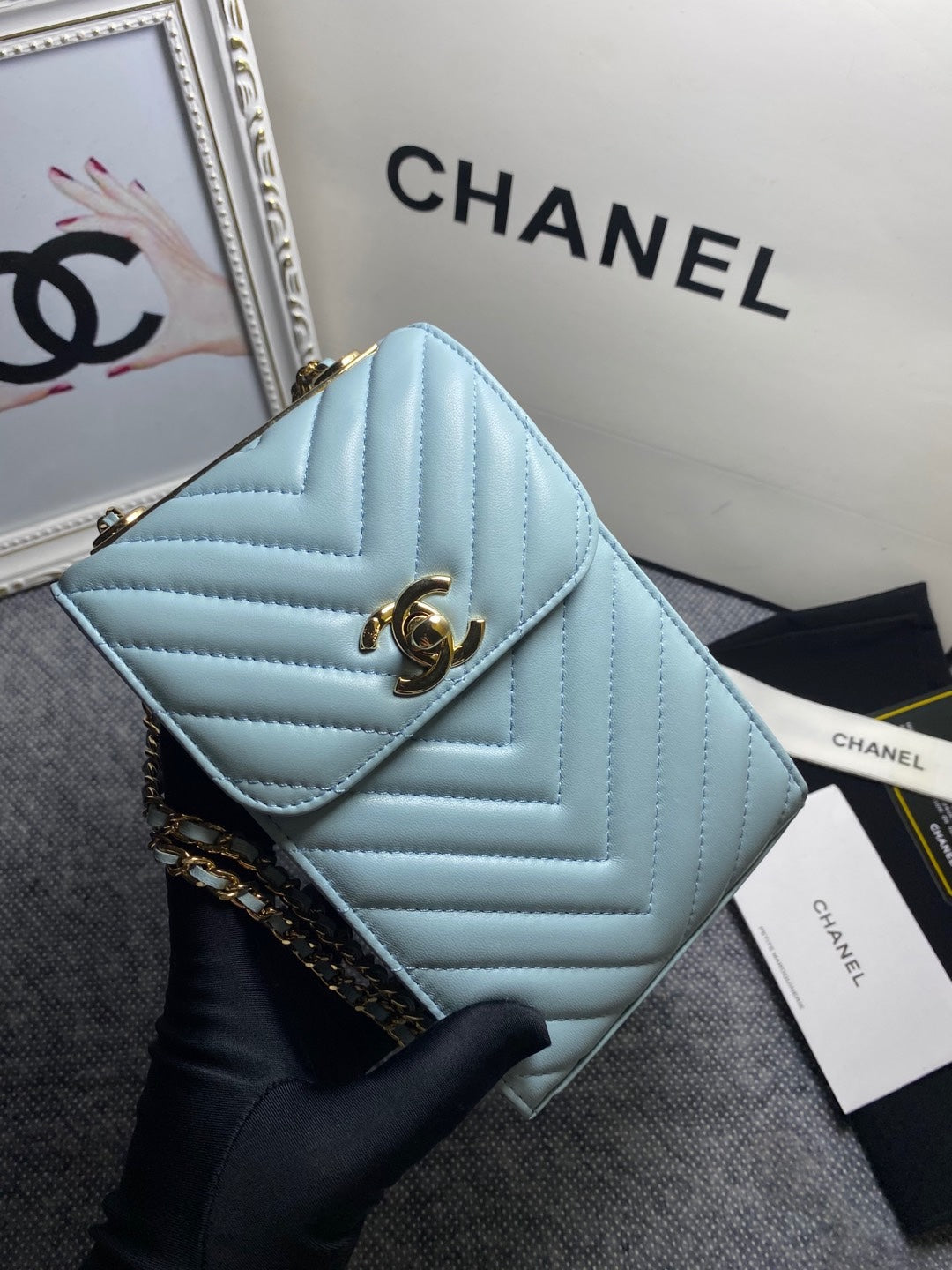 CHL Chevron Trendy CHL Phone Light Blue Bag For Women 18cm/7in