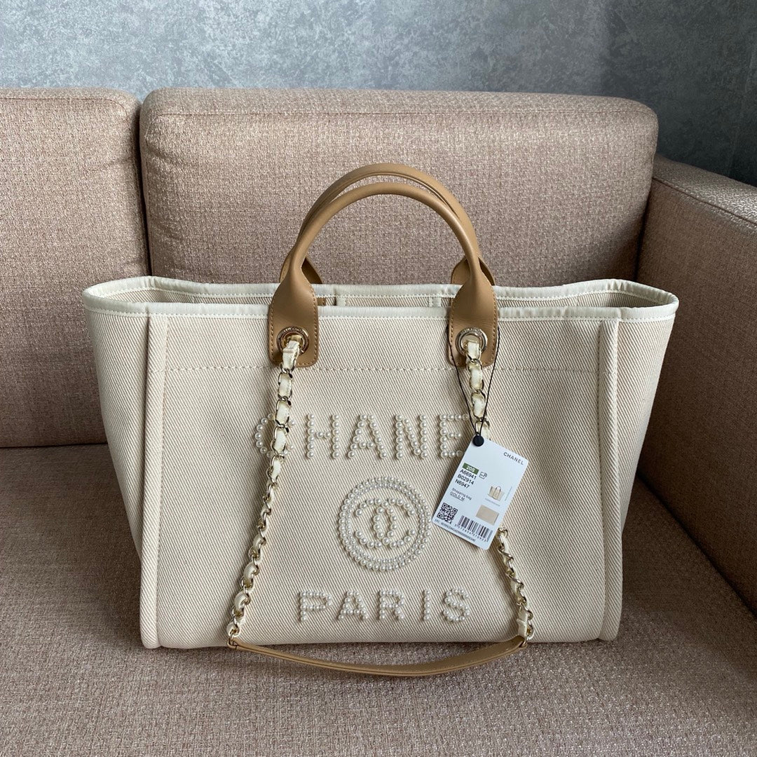 Chanel Deauville Tote Tweed Bag Summer Collection White For Women 15.7in/40cm