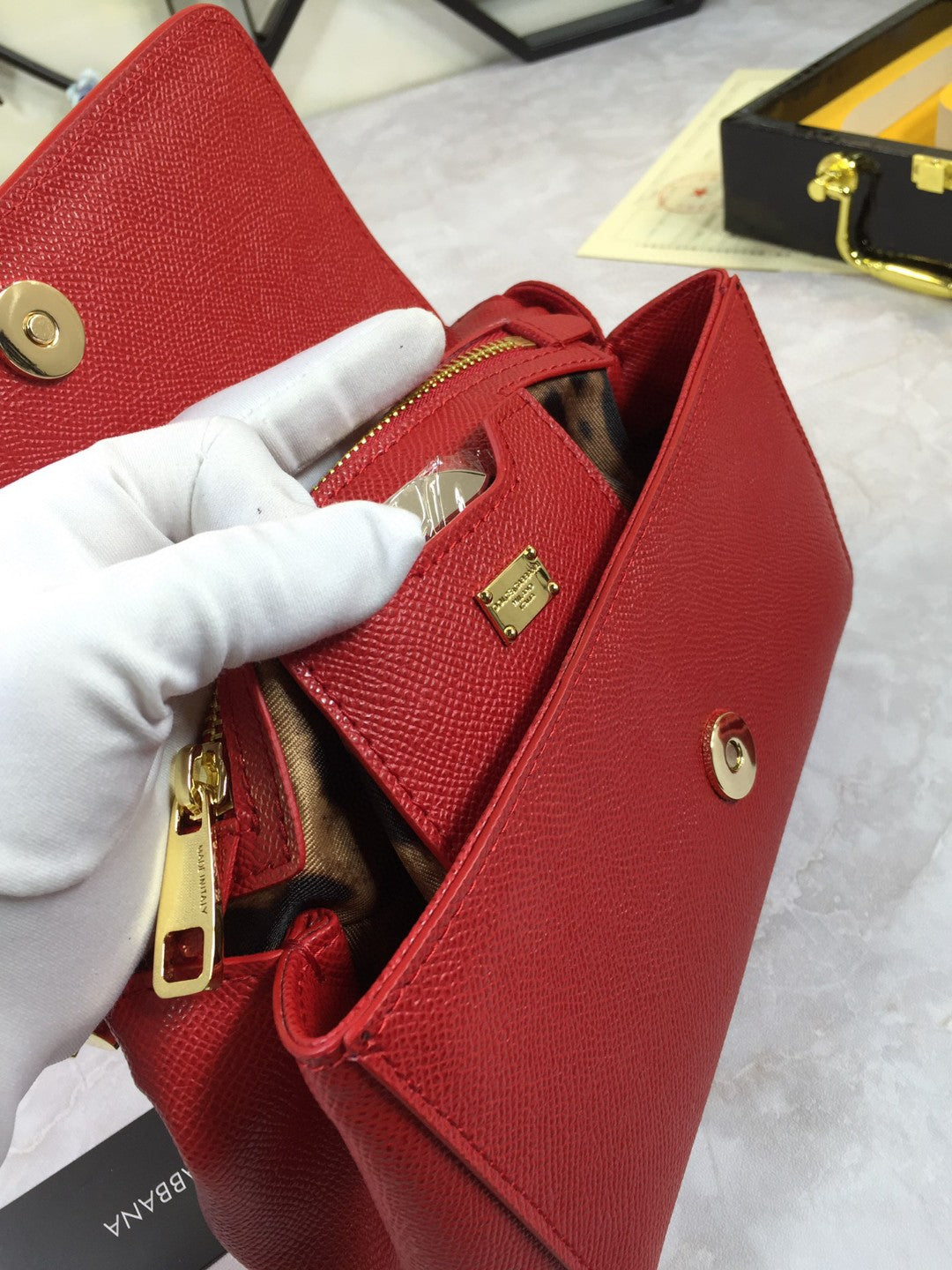 DG Medium Sicily Handbag In Dauphine Red For Women 10.2in/26cm DG BB4347A100180303