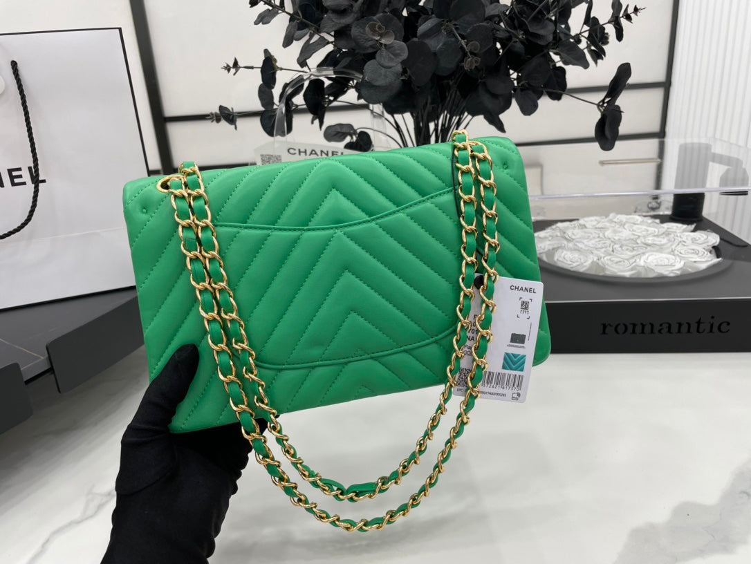 CHL Chevron Mini Rectangular Classic Flap Green Bag For Women 20.5cm/8in