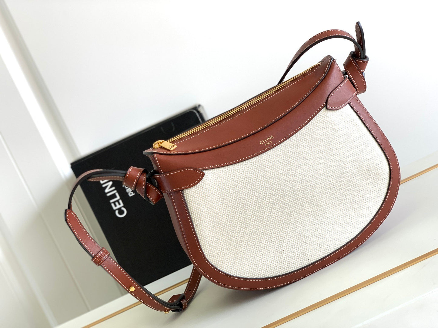 CE Besace Noeuds Francais Bag Brown/White For Women 10in/25cm 