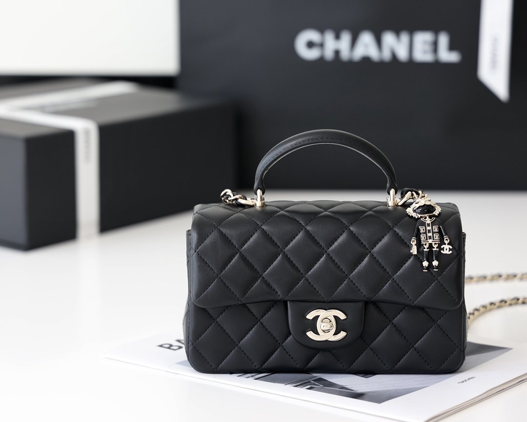 ChanelMini Flapbag With Top Handle Black For Women 7.8in/20cm