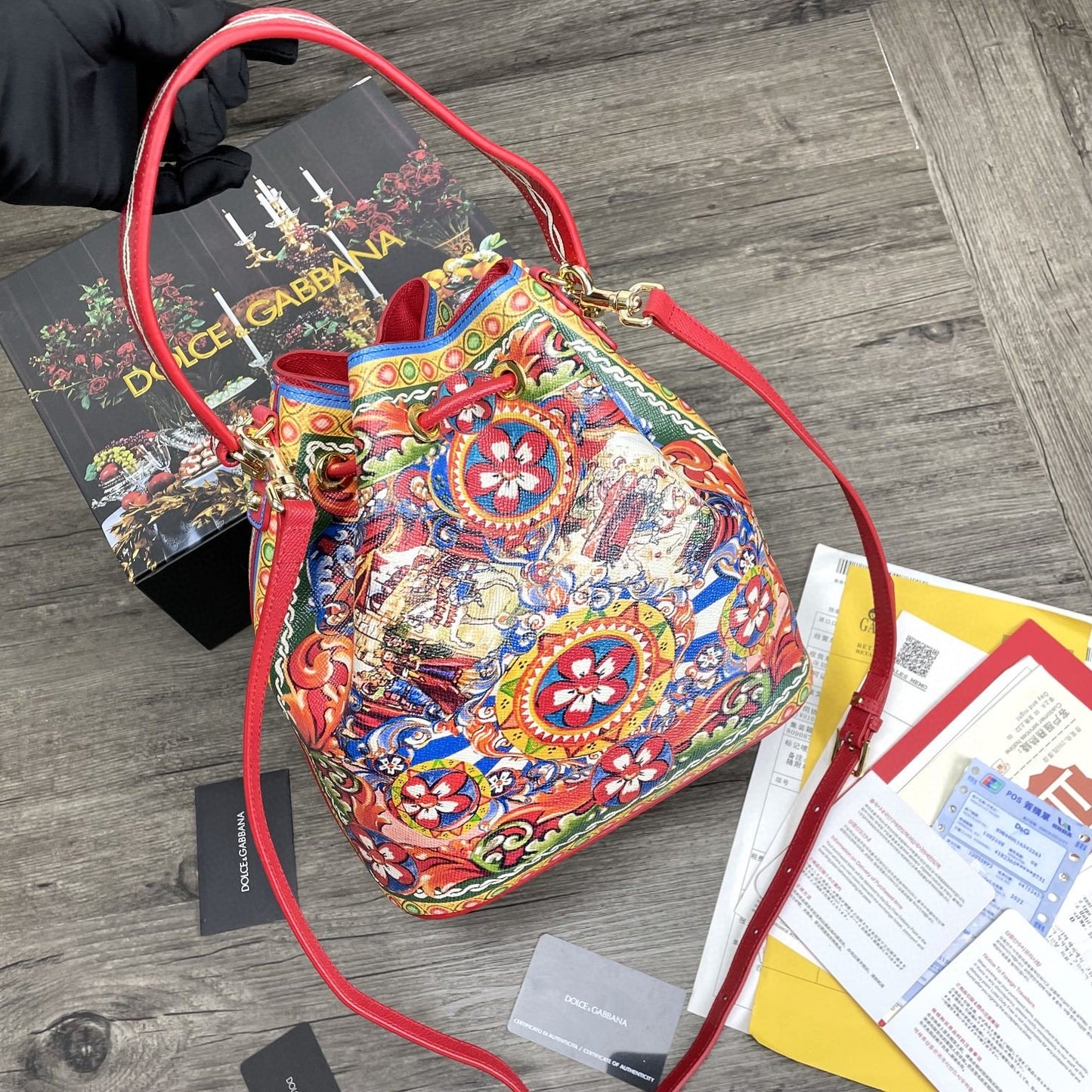 DG Print Crespo Bucket Bag Multicolor With Branded Plate For Women DG Bag