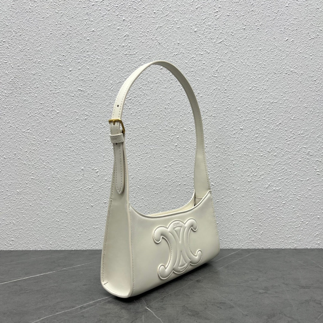 CE Cuir Triomphe Shoulder Bag White For Women 9.4in/24cm