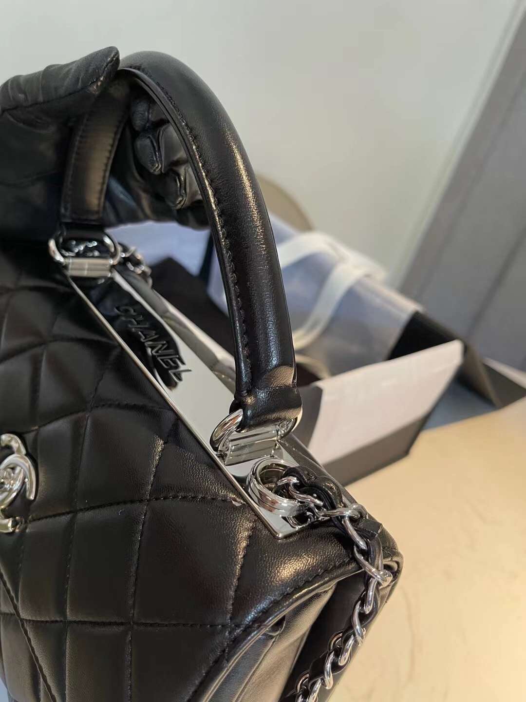 Chanel Classic Flap Bag Silver Hardware Black 9.8in/25cm