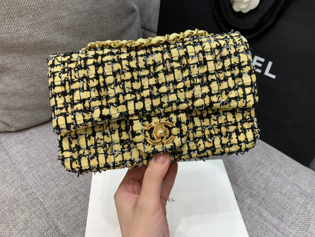 ChanelMini Yellow Tweed Flap Bag For Women 20cm/7.5in