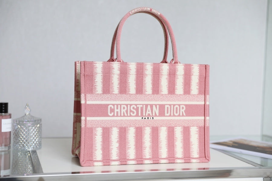 DI Medium Book Tote  Pink D-Stripes Embroidery For Women 36cm/16.5in CD