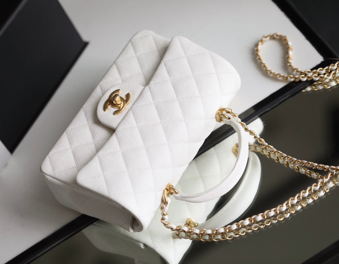 ChanelMini Flapbag With Top Handle White For Women 7.8in/20cm