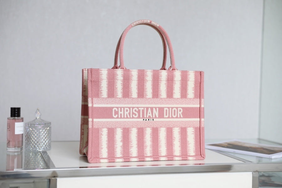 DI Medium Book Tote  Pink D-Stripes Embroidery For Women 36cm/16.5in CD