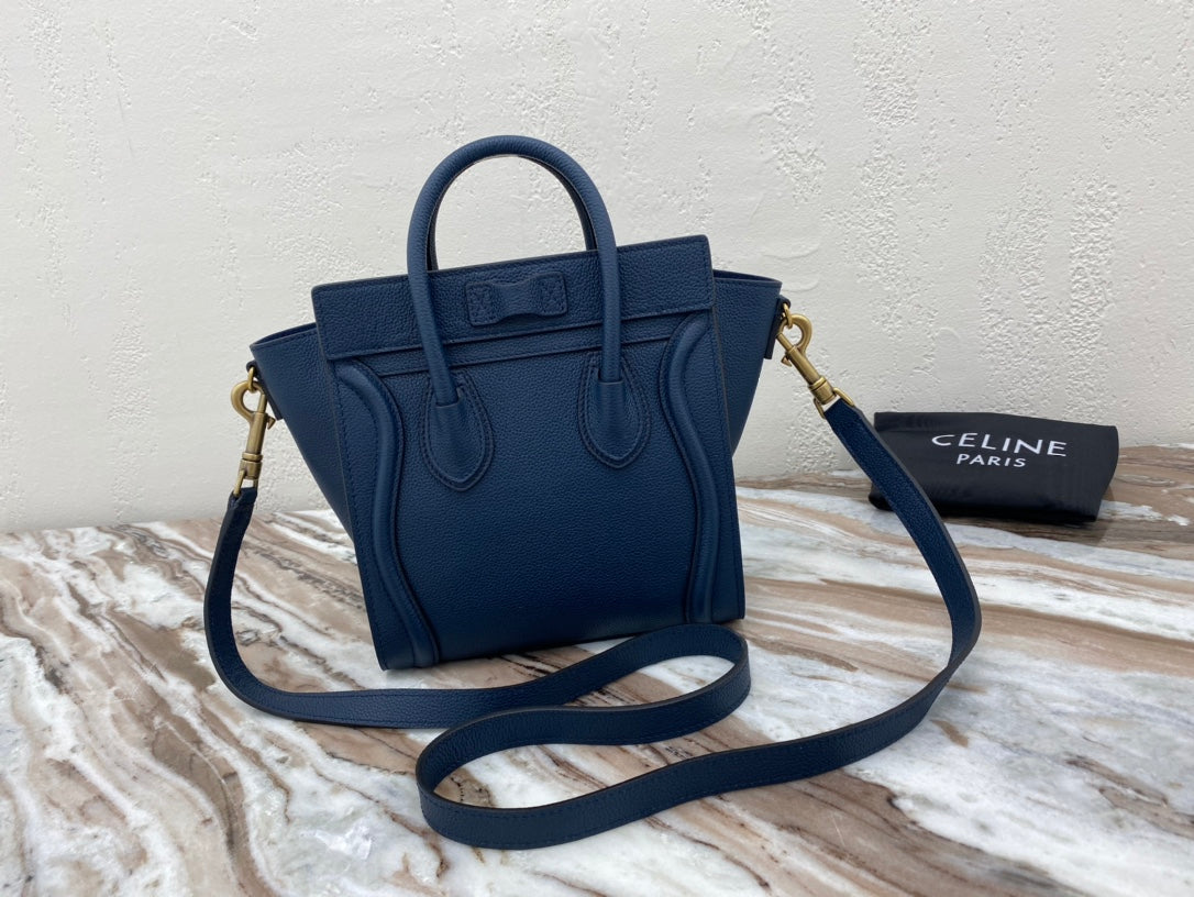 CE Nano LuGucciage Bag In Drummed Dark Blue For Women 8in/20cm 