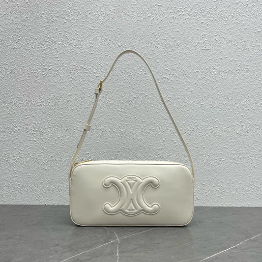 CE Camera Shoulder Bag Cuir Triomphe White For Women 10in/26cm