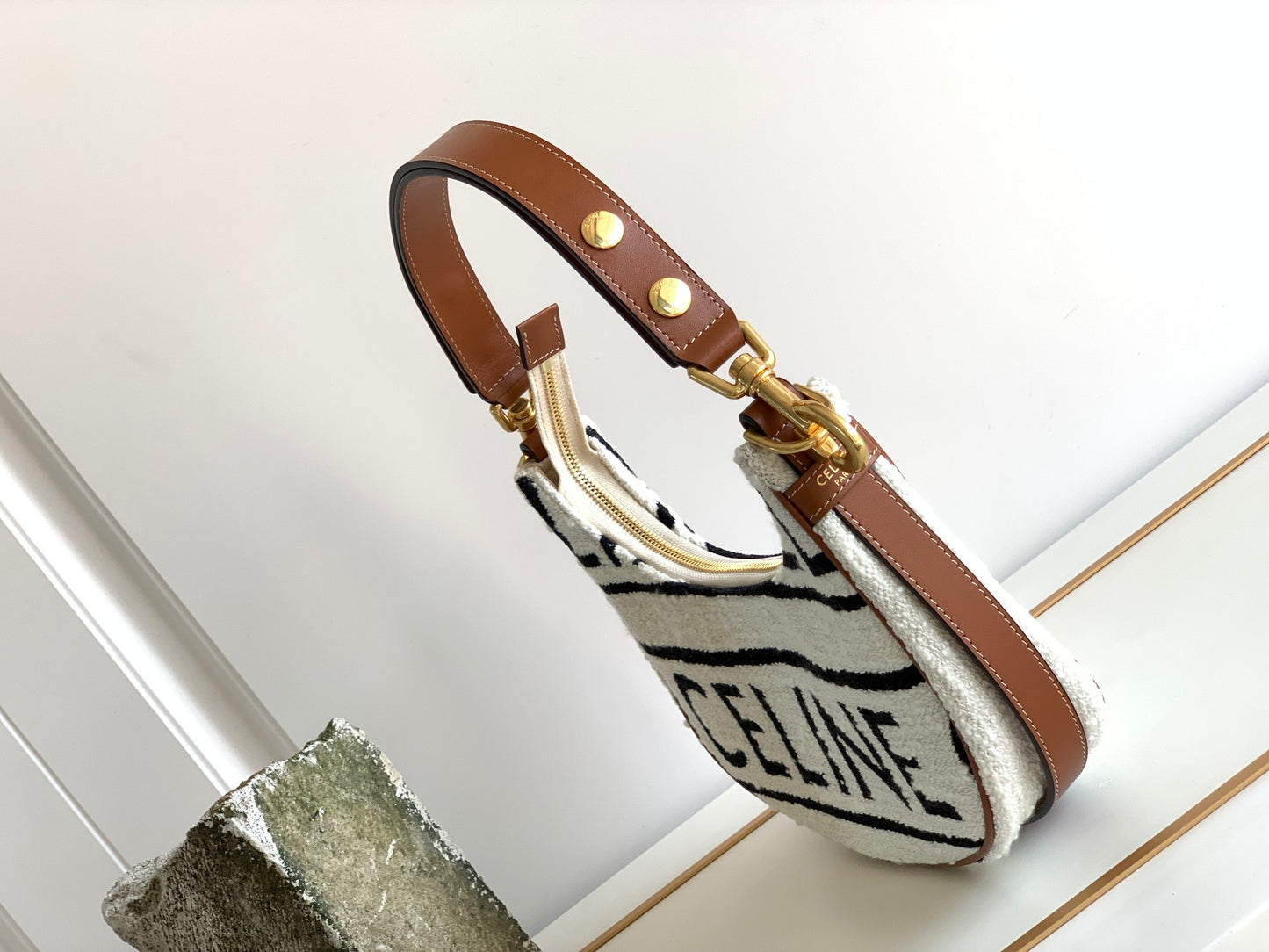 CE Medium Ava Strap Bag In Textile With CE All-Over White / Black For Women 9in/23cm 196922EFU.01WB