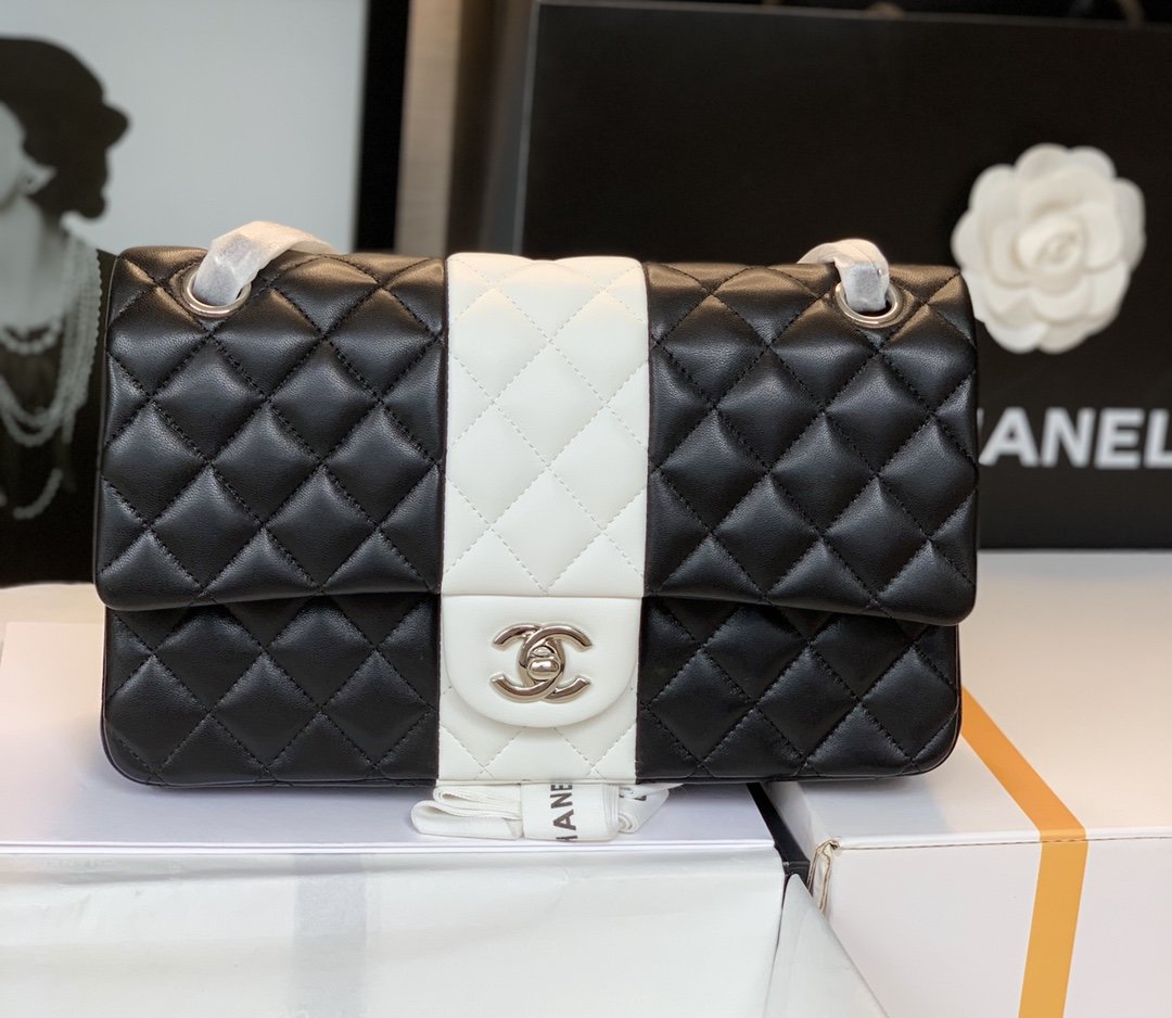 ChanelMini Flap Bag Black and White For Women 9.8in/25cm