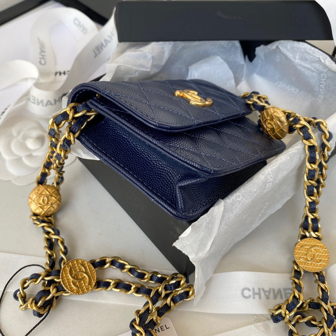 Chanel Clutch With Chain Gold Hardware Grained Shinny Navy Blue For Women, Women&#8217;s Handbags, Shoulder Bags 4.7in/12cm AP2857