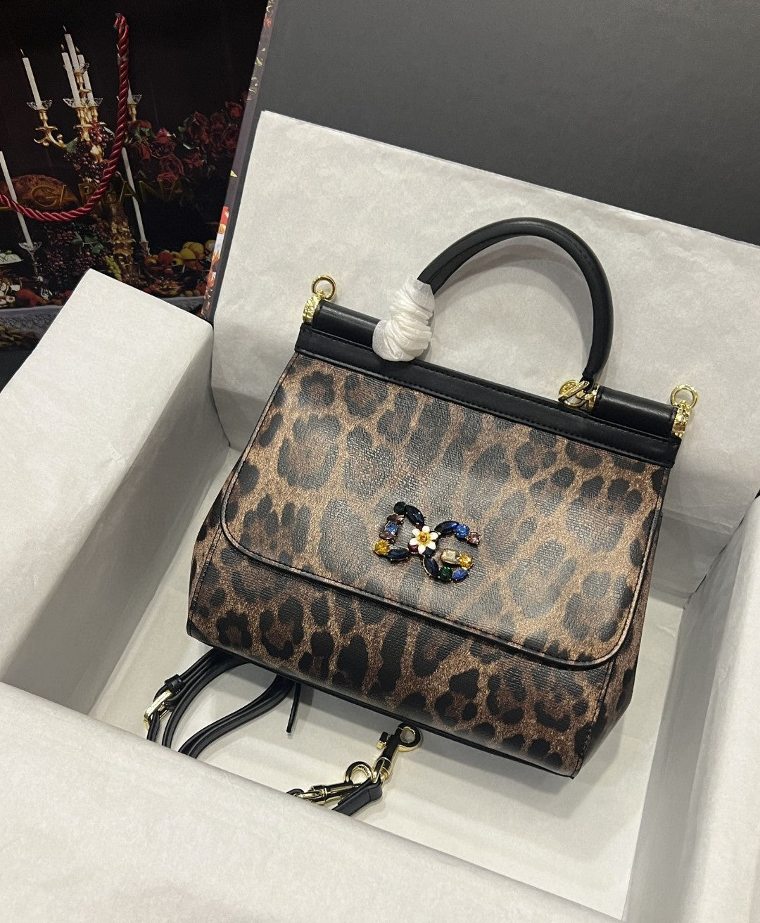 DG Sicily Bag In Leopard-Print Pony Hair Multicolour For Women 10.2in/26cm DG