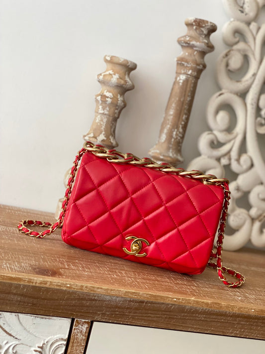 CHL Classic Diamond Flap Bag Red For Women, Women&#8217;s Bags 9.1in/23cm