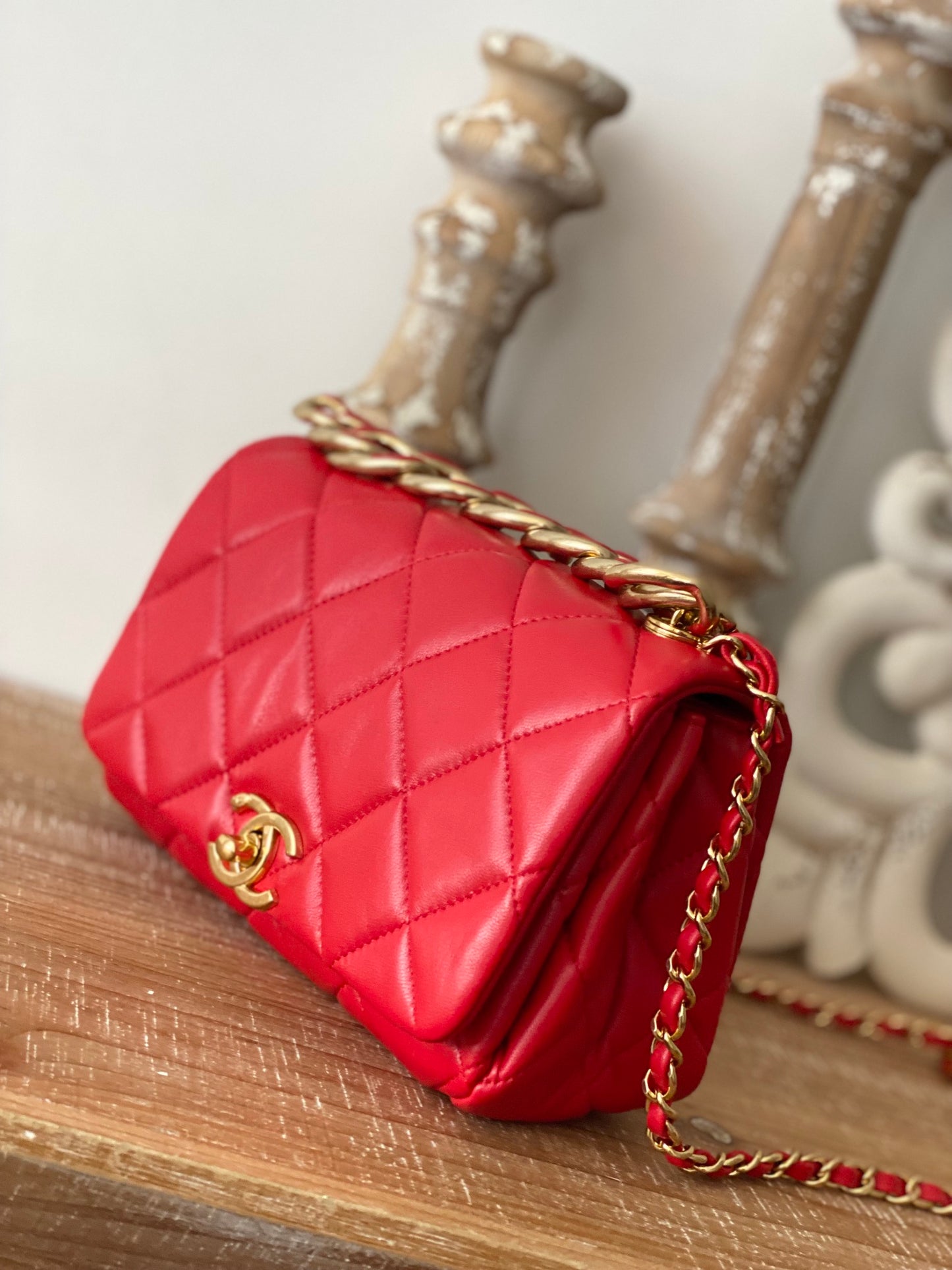 CHL Classic Diamond Flap Bag Red For Women, Women&#8217;s Bags 9.1in/23cm