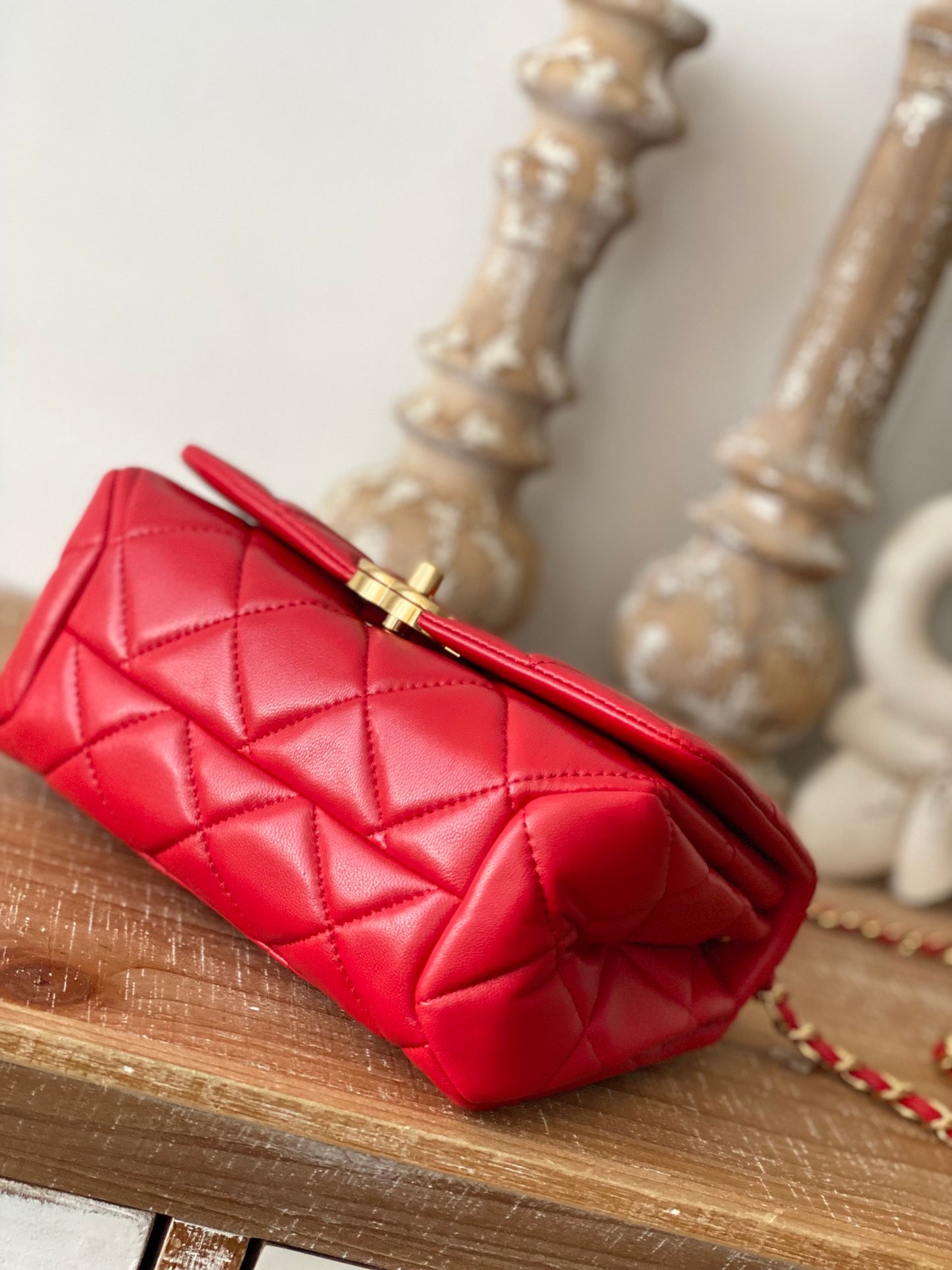 CHL Classic Diamond Flap Bag Red For Women, Women&#8217;s Bags 9.1in/23cm