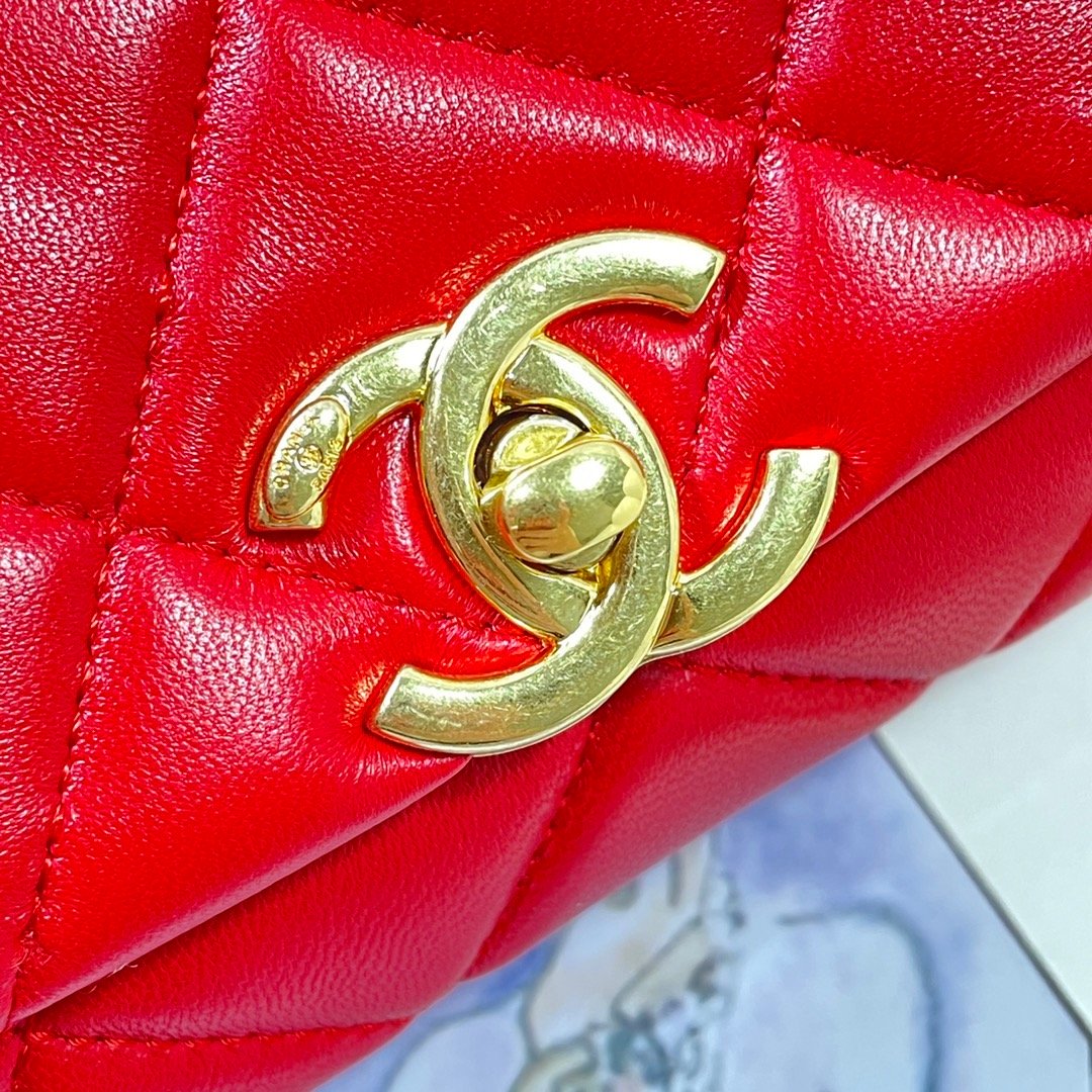 ChanelMini Flap Bag Gold Hardware Red For Women, Women&#8217;s Handbags, Shoulder Bags 6.7in/17cm AS3365