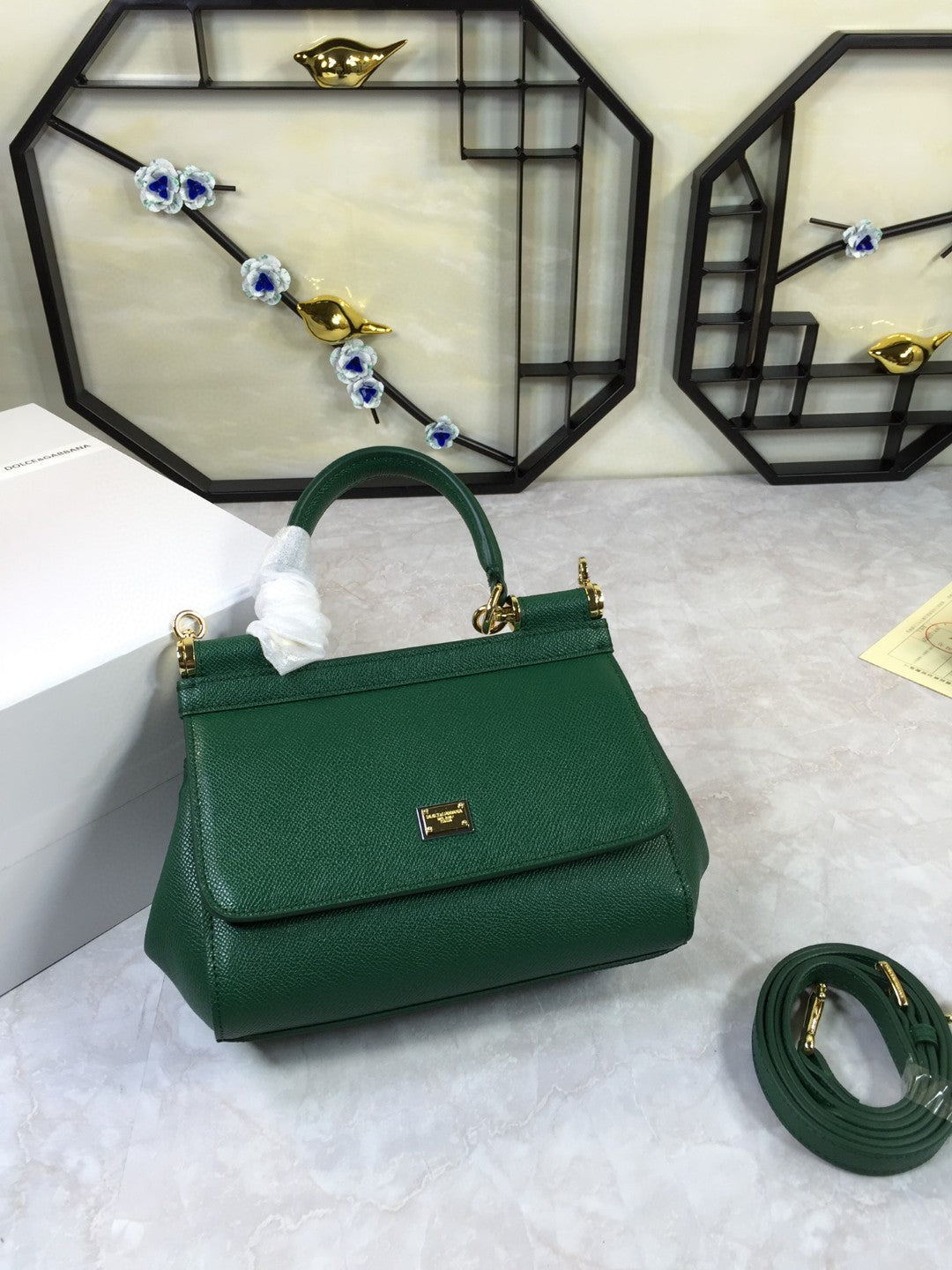 DG Medium Sicily Handbag In Dauphine Green For Women 10.2in/26cm DG BB4347A100187399