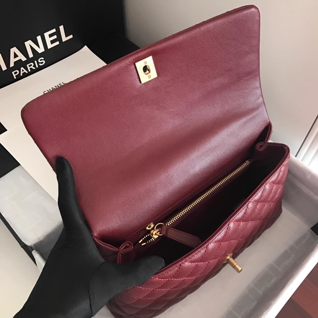 ChanelHandbag With Top Handle Dark Red For Women 11in/28cm