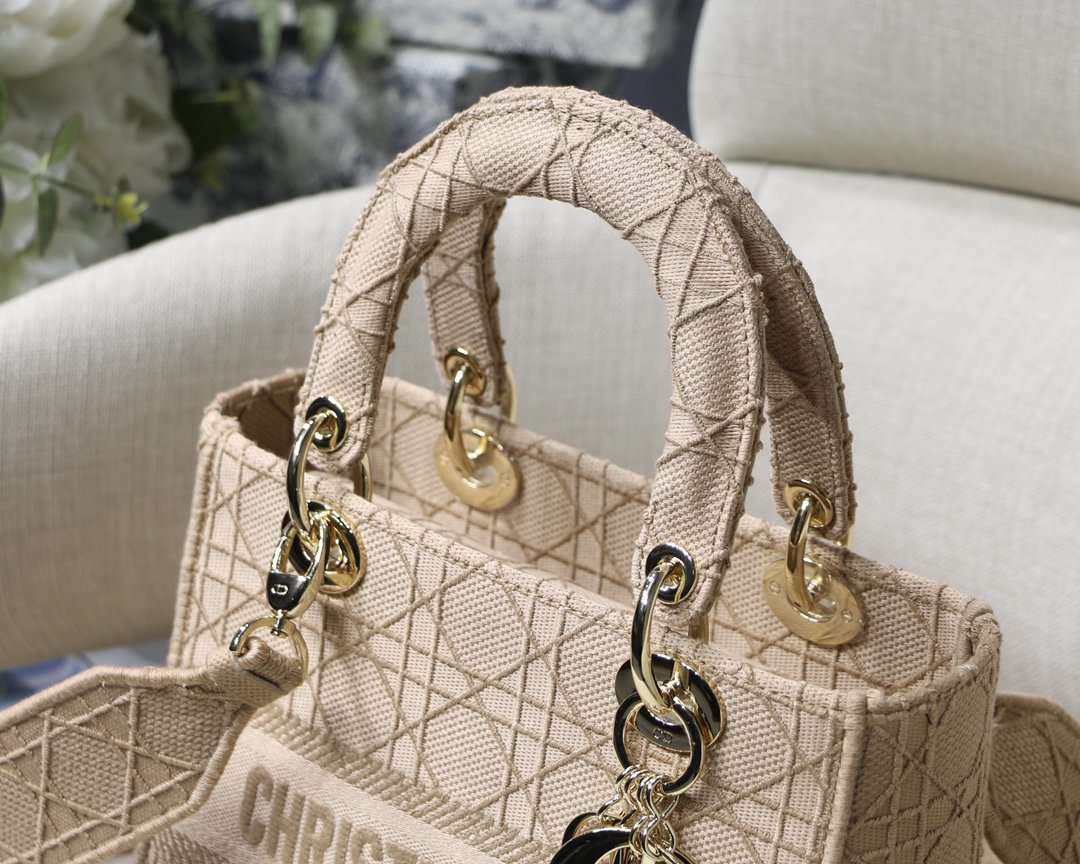 DI Medium Lady Bag Gold Toned Hardware Beige For Women 9.5in/24cm CD