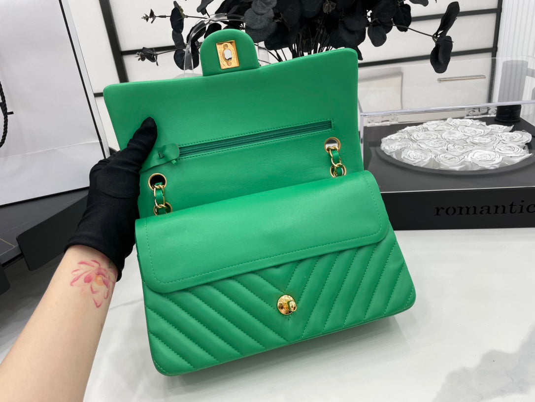 CHL Chevron Mini Rectangular Classic Flap Green Bag For Women 20.5cm/8in