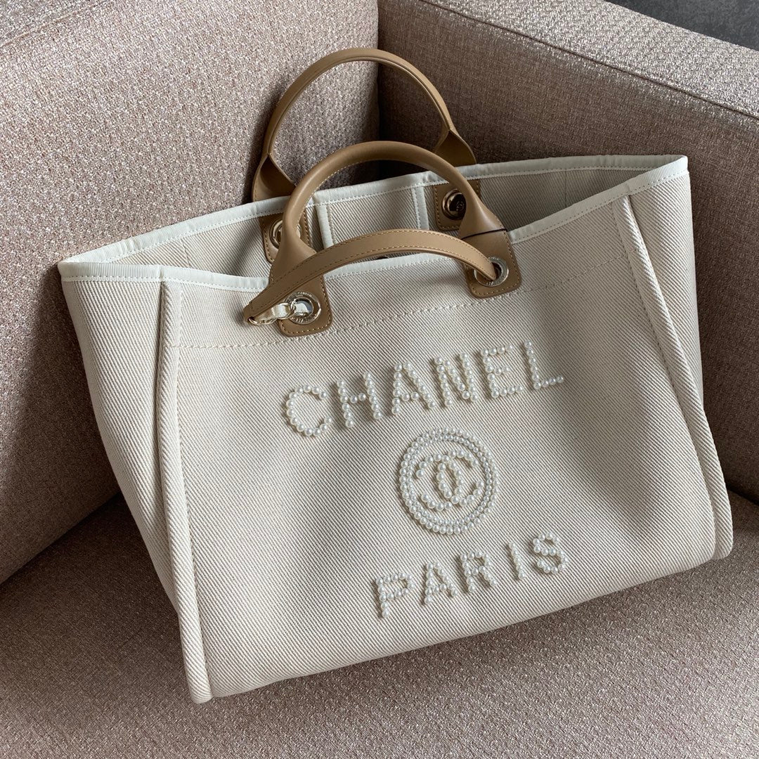 Chanel Deauville Tote Tweed Bag Summer Collection White For Women 15.7in/40cm