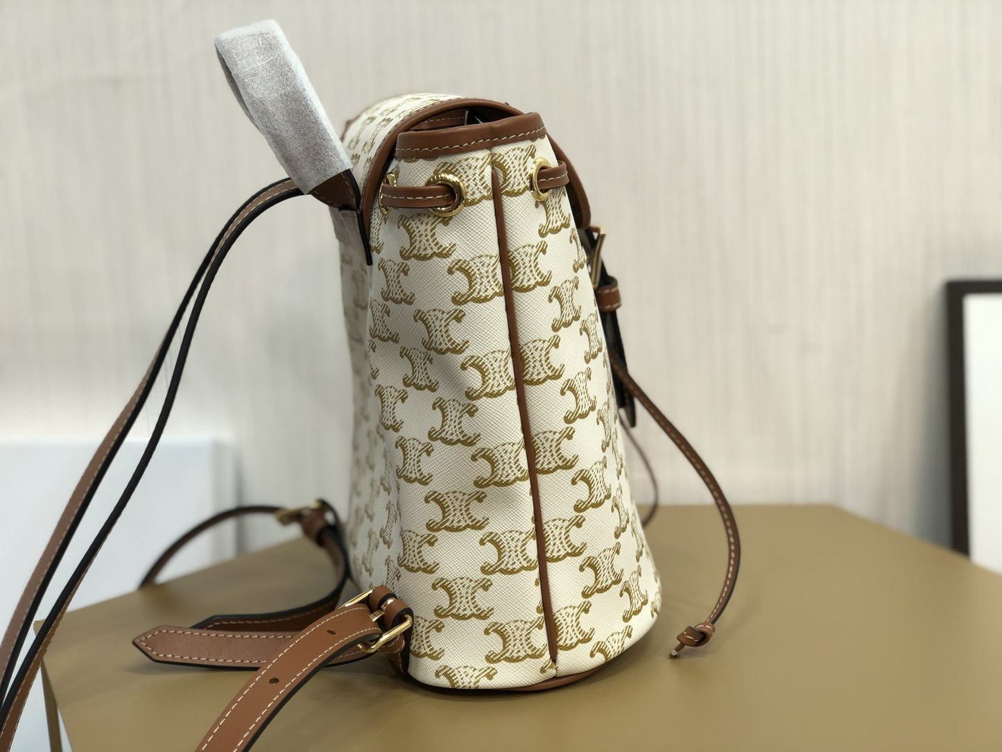 CE Mini Backpack Folco In Triomphe Canvas White For Women 7in/20cm 197662CAS.01BC