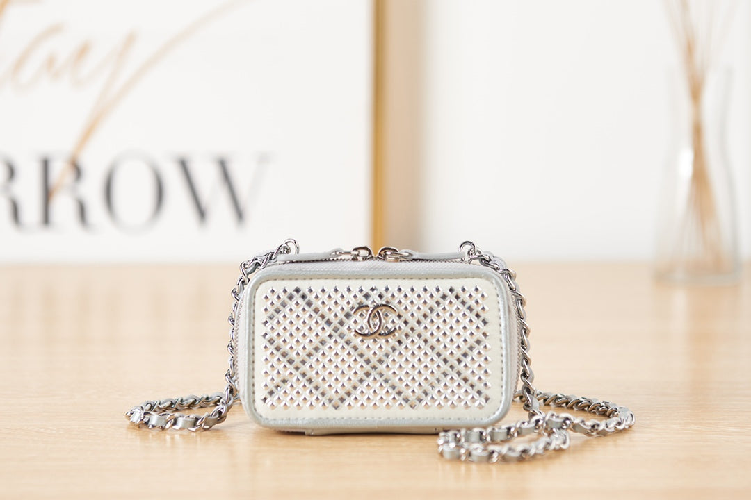 Chanel Crystal Small Vanity with Chain White/Silver Bag For Women 10cm/4in