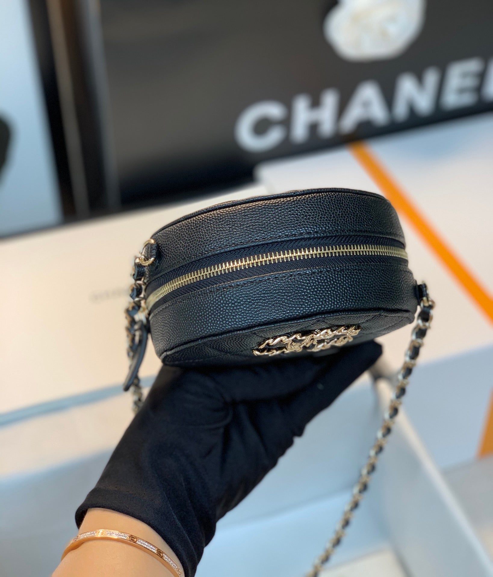 ChanelRound Bag Crossbody  Black For Women 4.7in/12cm