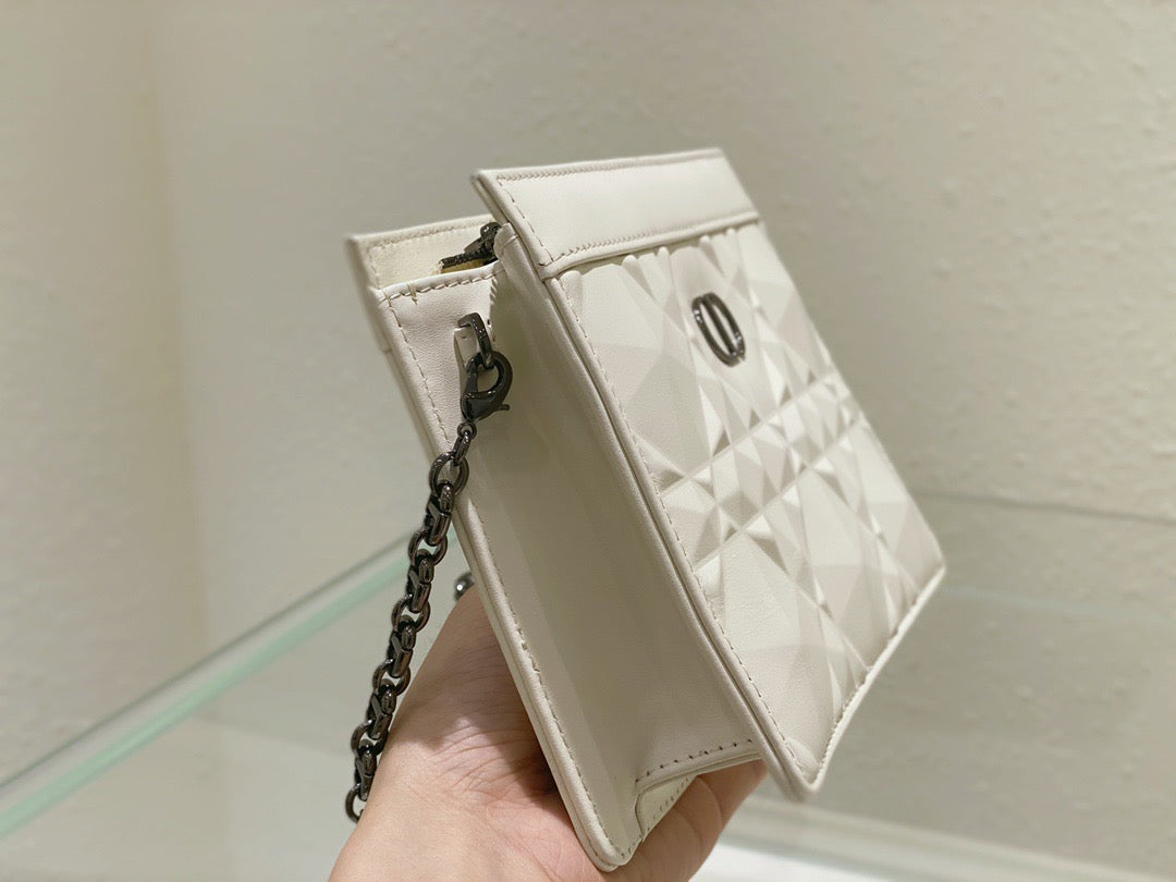 DI Caro Zipped Pouch With Chain White, For Women, Women’s Handbags 7.5in/19cm CD