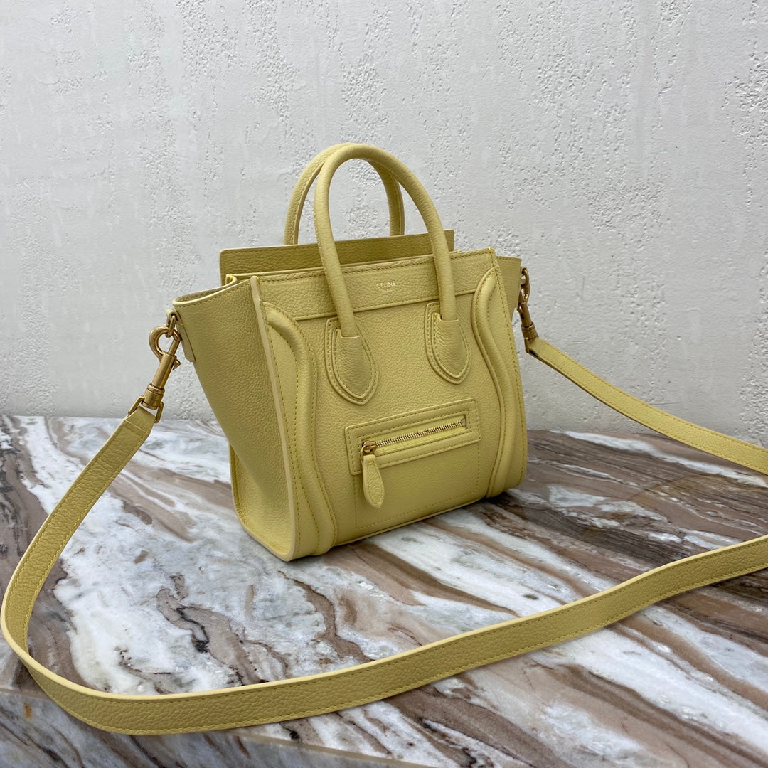 CE Nano LuGucciage Bag In Drummed Yellow For Women 8in/20cm