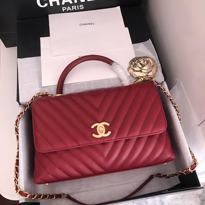 ChanelHandbag With Top Handle Red For Women 11in/28cm