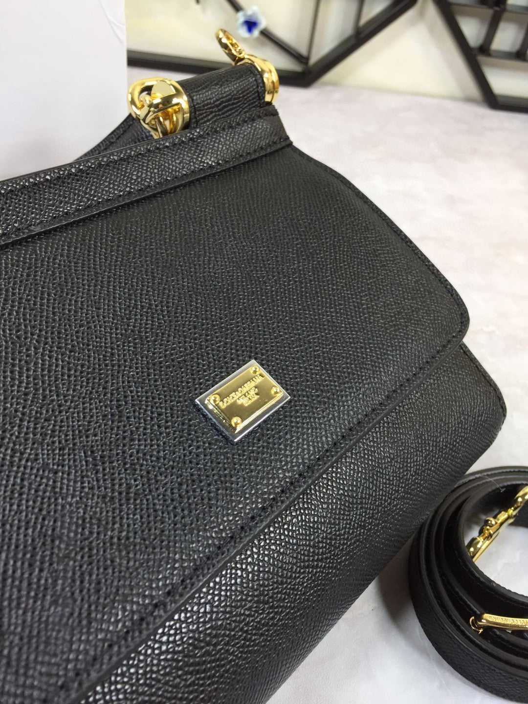 DG Medium Sicily Handbag In Dauphine Black For Women 10.2in/26cm DG  BB4347A100180999