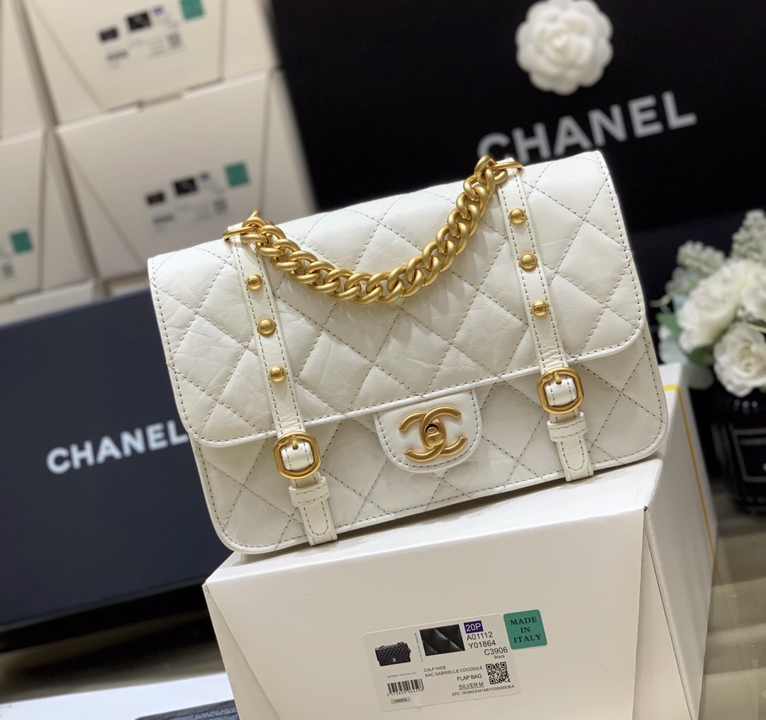 Chanel Co Co Shoulder Bag Gold Chain White For Women 9.8in/25cm