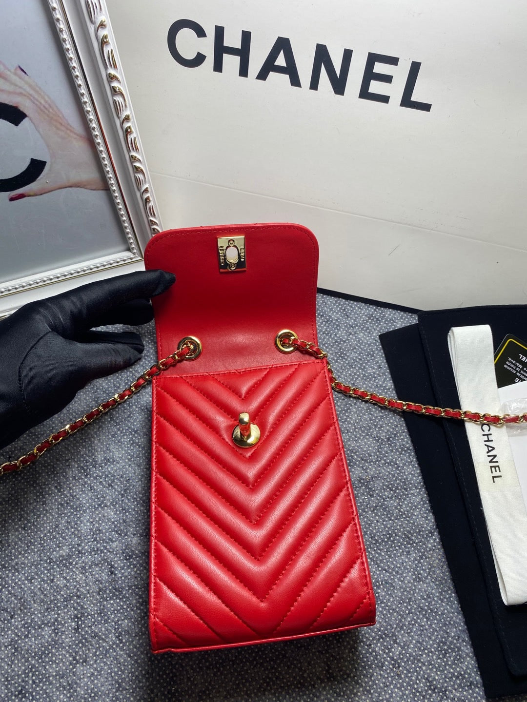 CHL Chevron Trendy CHL Phone Red Bag For Women 18cm/7in