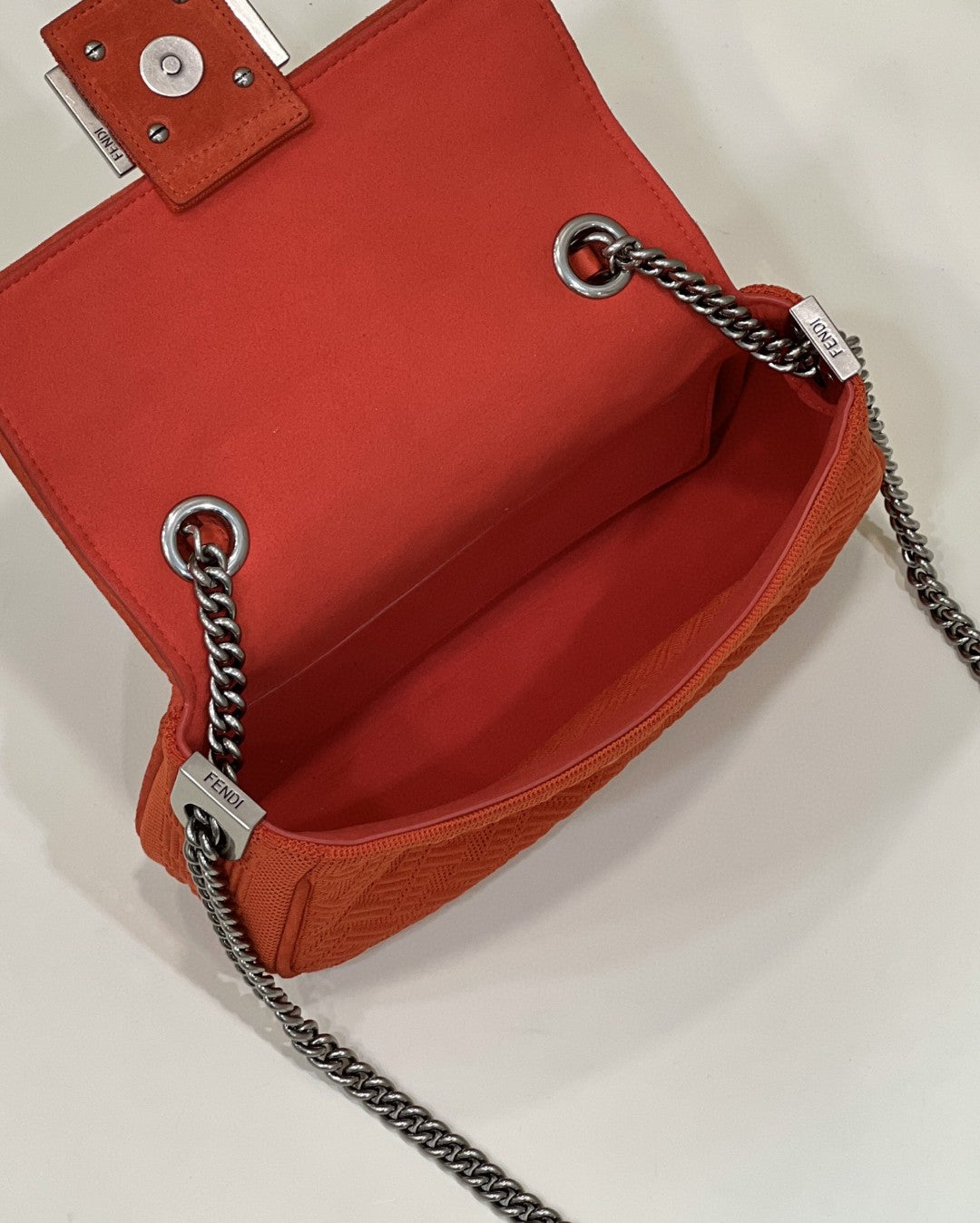 FI Baguette Chain Midi Red FF Fabric Bag For Woman 14.5cm/6in 8BR793AHW5F1F2I