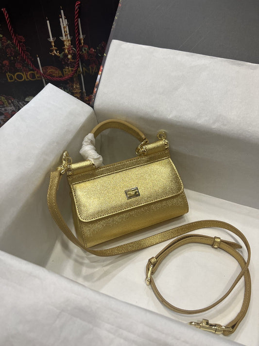 DG Small Sicily Bag In Dauphine Gold For Women 7.5in/19cm DG 