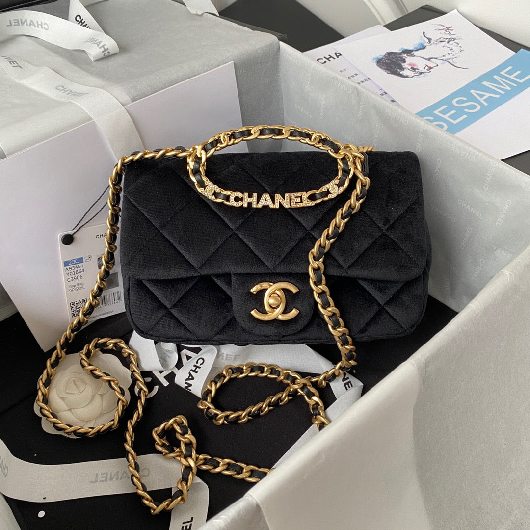 Chanel Flap Bag Gold Hardware Black For Women, Women&#8217;s Handbags, Shoulder Bags 9.4in/24cm AS3451