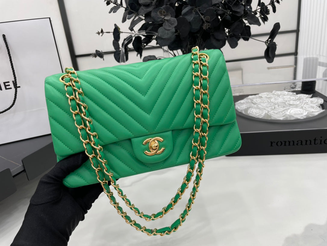 CHL Chevron Mini Rectangular Classic Flap Green Bag For Women 20.5cm/8in