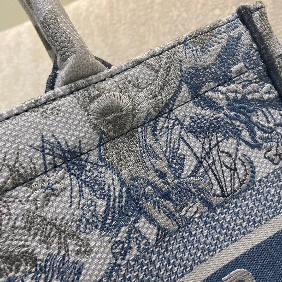 DI Medium Book Tote Blue Toile de Jouy Reverse Embroidery, Blue, For Women Women’s Handbags, Shoulder Bags, 36cm CD M1296ZRGO_M928