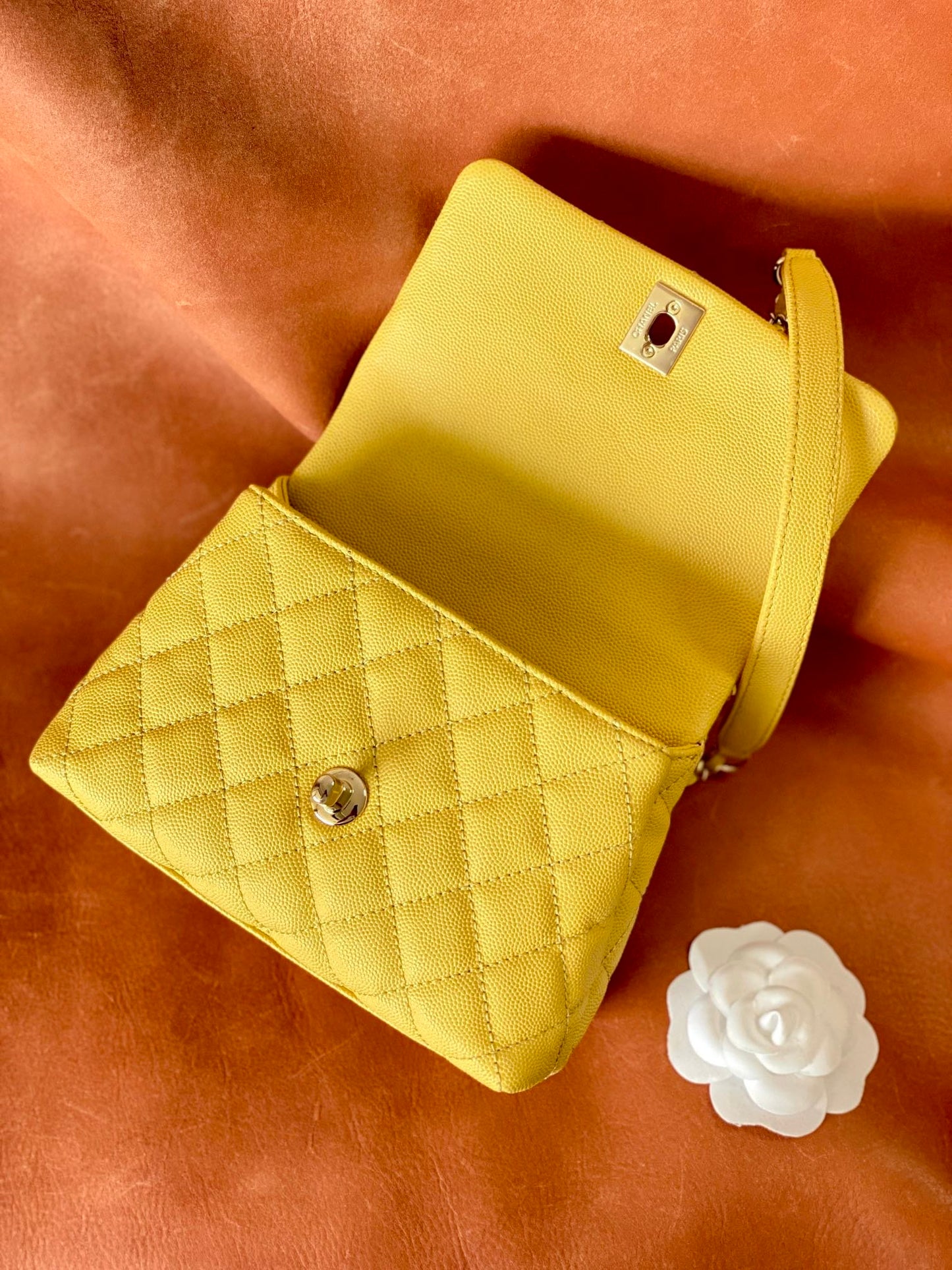 ChanelMini Flap Bag Top Handle Yellow For Women 7.5in/19cm