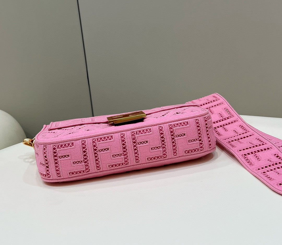 FI Baguette Pink with Embroidery Medium Bag For Woman 28cm/11in