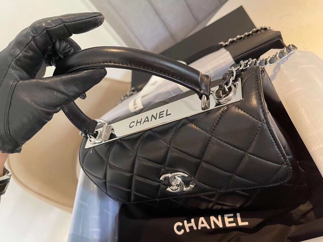 Chanel Classic Flap Bag Silver Hardware Black 9.8in/25cm