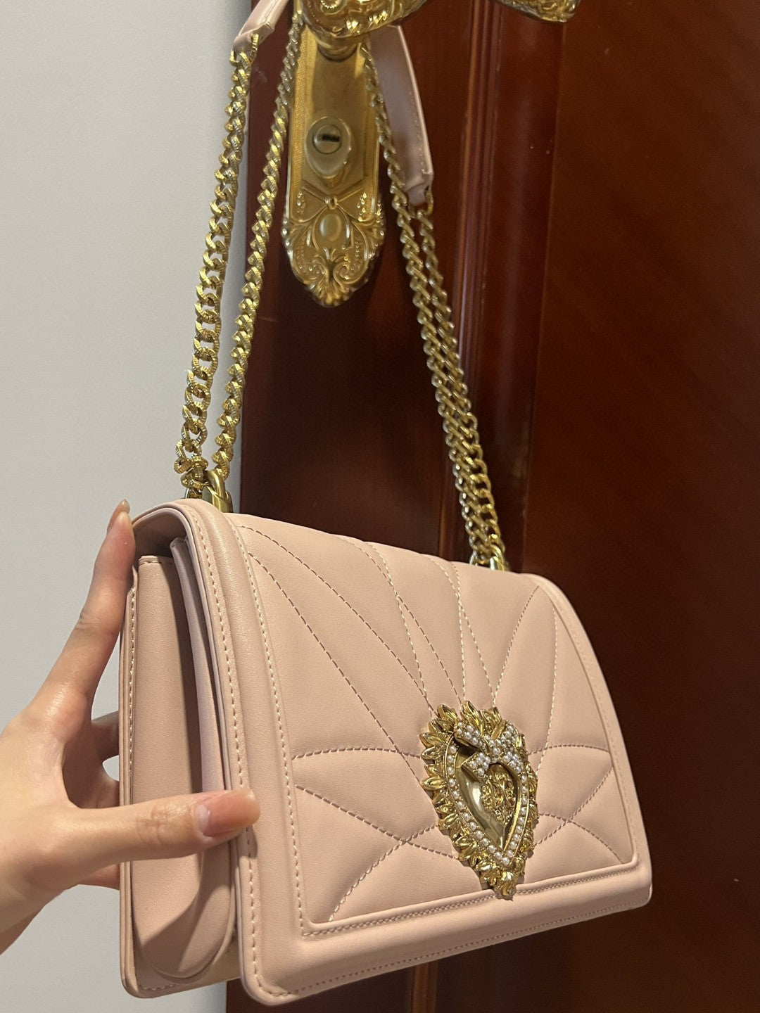 DG Large Devotion Bag In Quilted Nappa Pale Pink For Women 10in/26cm DG BB6651AV96780412