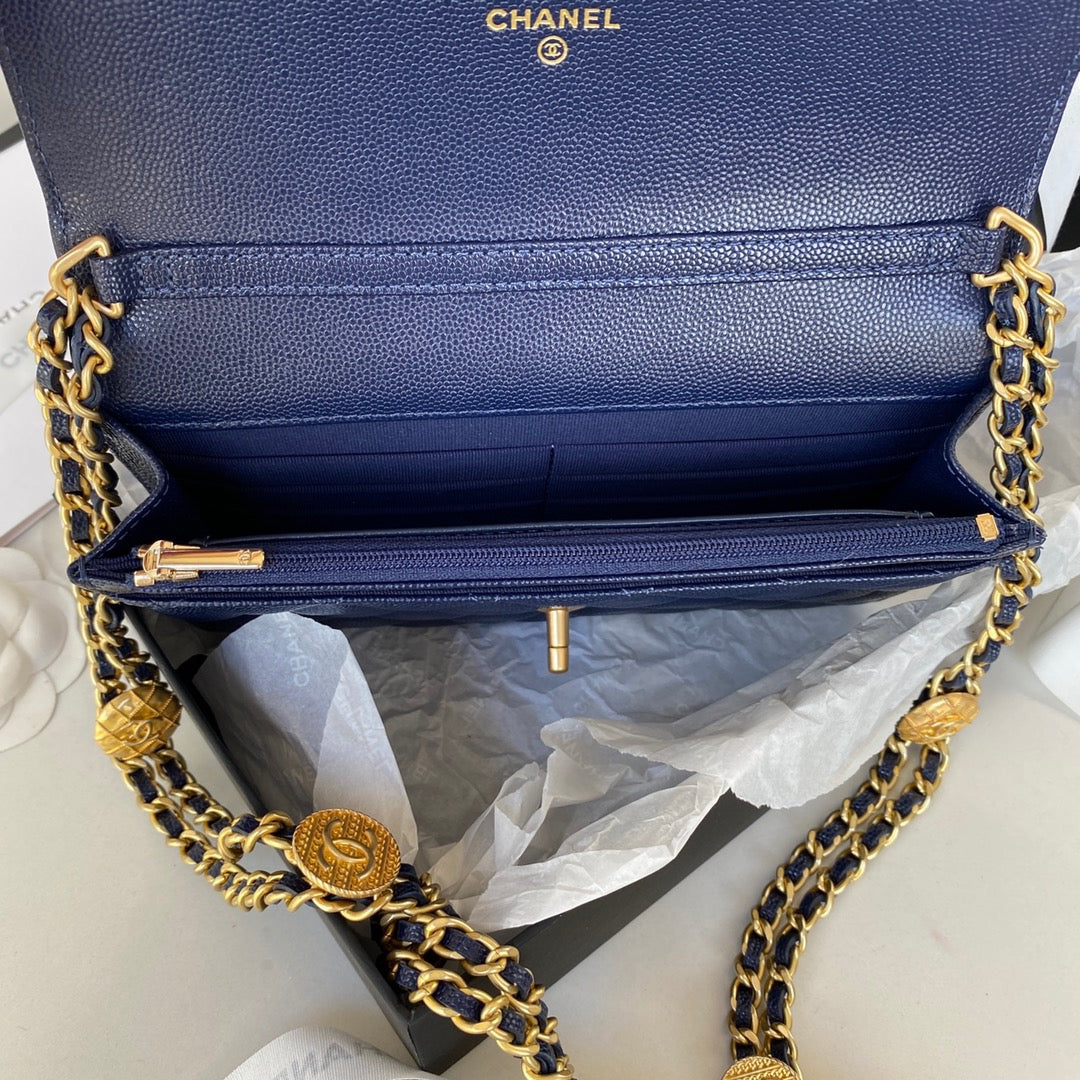 ChanelSmall Flap Bag Gold Hardware Navy Blue For Women, Women&#8217;s Handbags, Shoulder Bags 7.5in/19cm AP2840