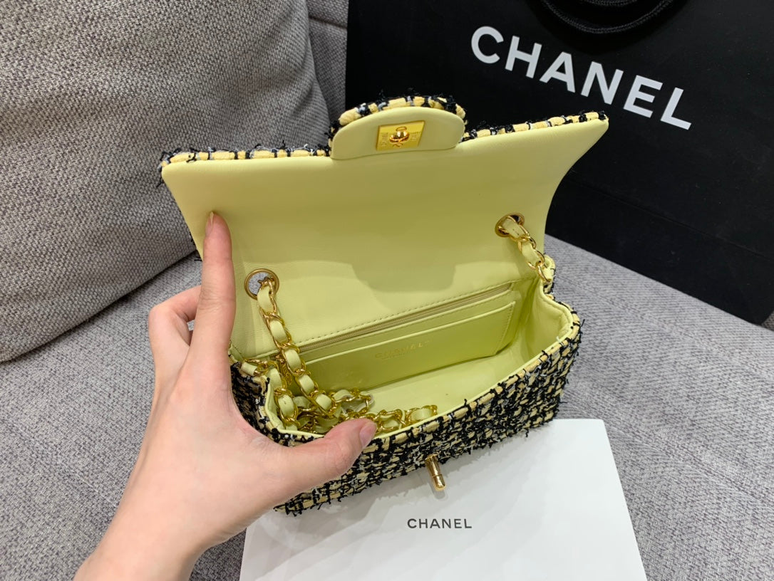 ChanelMini Yellow Tweed Flap Bag For Women 20cm/7.5in