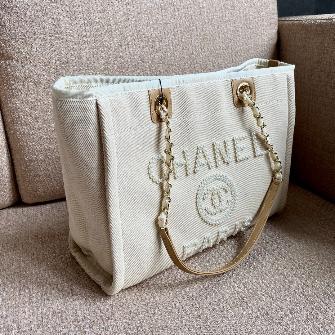 Chanel Deauville Tote Tweed Bag Summer Collection White For Women 15.7in/40cm