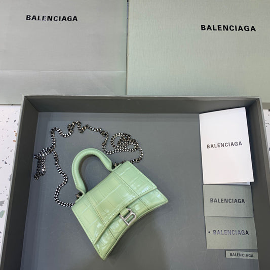 Balen Hourglass Mini Handbag With Chain In Light Green, For Women,  Bags 4.7in/12cm